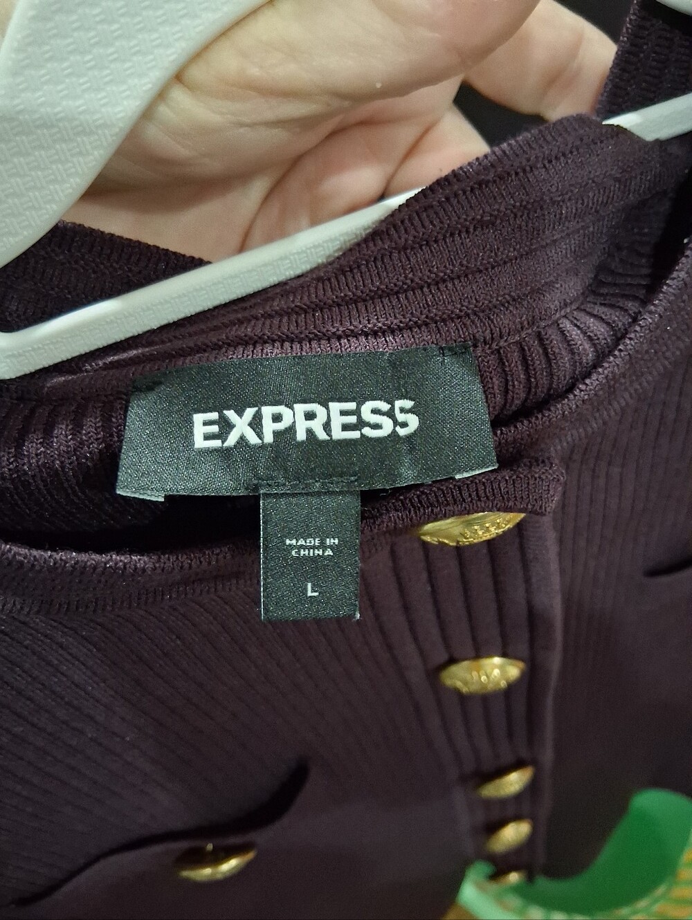 Express Dark Brown Ribbed Cardigan with Gold Buttons - Picture 4 of 4